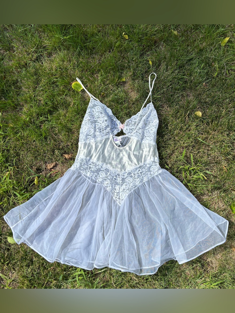 Vintage Fredrick’s of Hollywood white tulle bridal chemise lingerie made in USA
